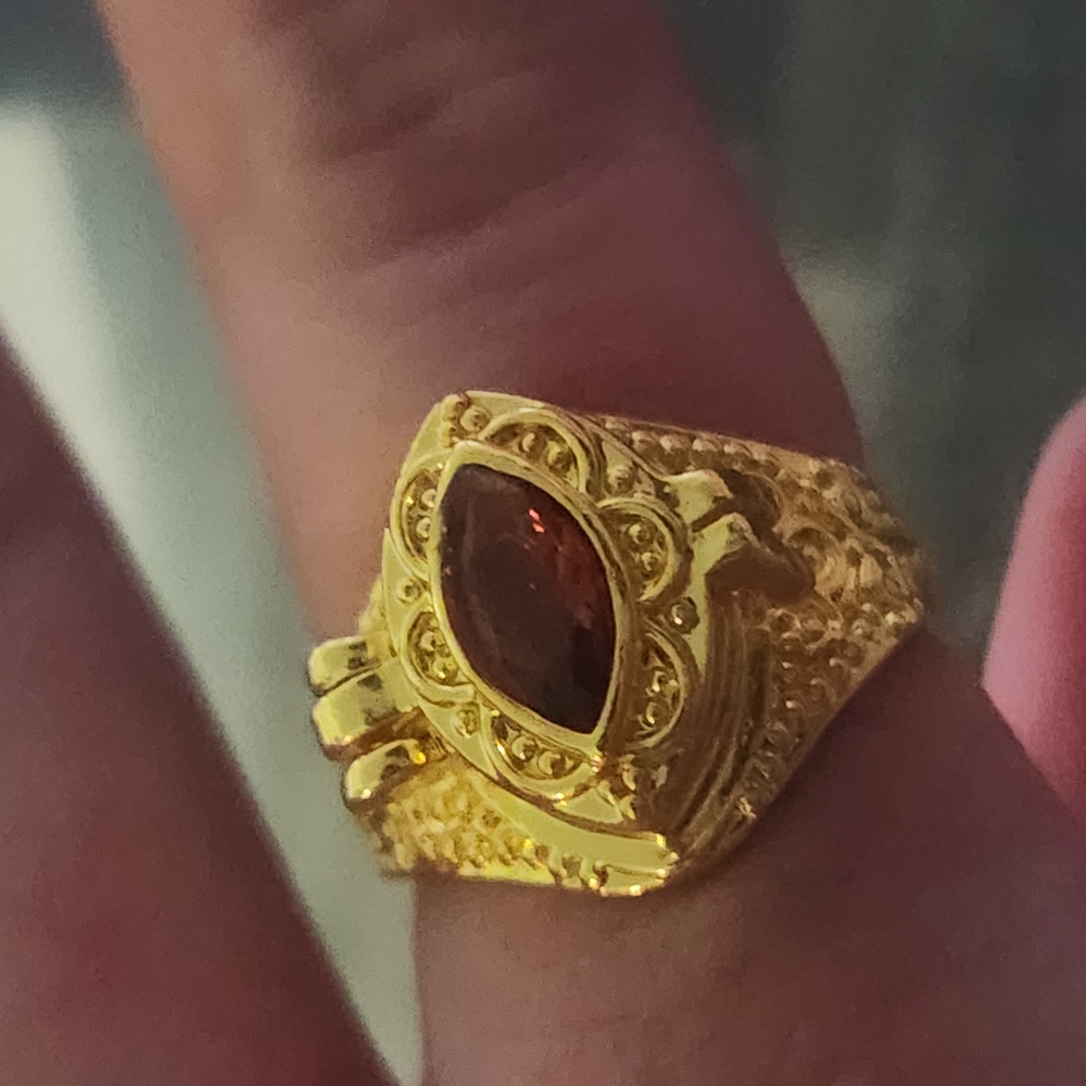 Gold Poison Ring with Orange Gemstone Size 7 - Picture 3 of 15